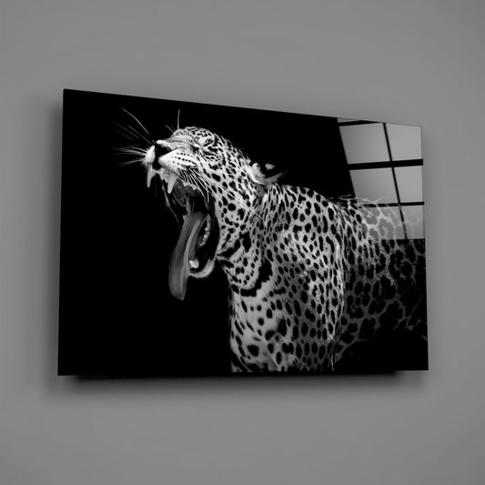Wide Yawn Leopard Glass Wall Art
