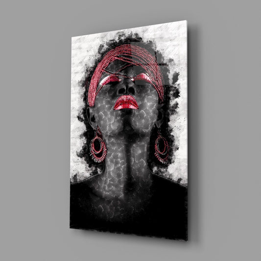 Red Headwrap Woman Ink Splatter Glass Wall Art