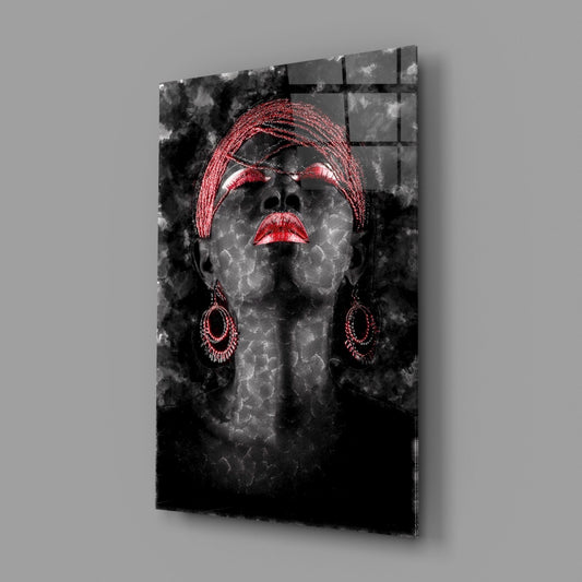 Red Lips Woman Dark Smoke Portrait Glass Wall Art