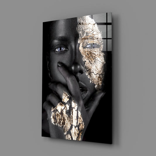Cracked Gold Half Face Glass Wall Art