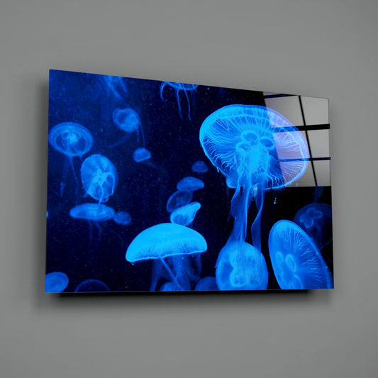 Blue Moon Jellyfish Deep Sea Glass Wall Art