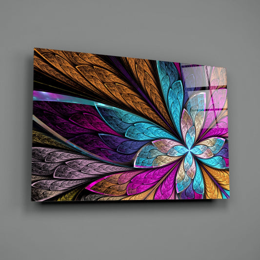 Fractal Stained Glass Petal Flower Glass Wall Art