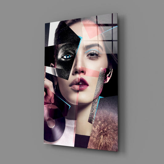 Pink Collage Glitter Eye Face Glass Wall Art