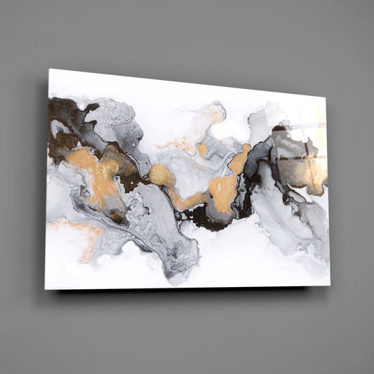 Gold Veined Black Marble Flow Glass Wall Art