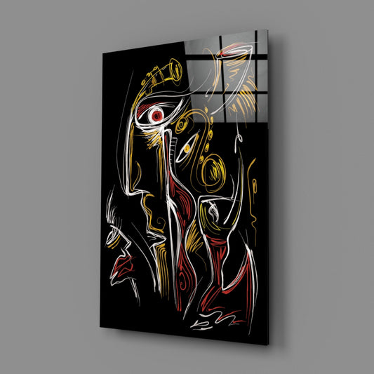 Red Eye Abstract Faces on Black Glass Wall Art