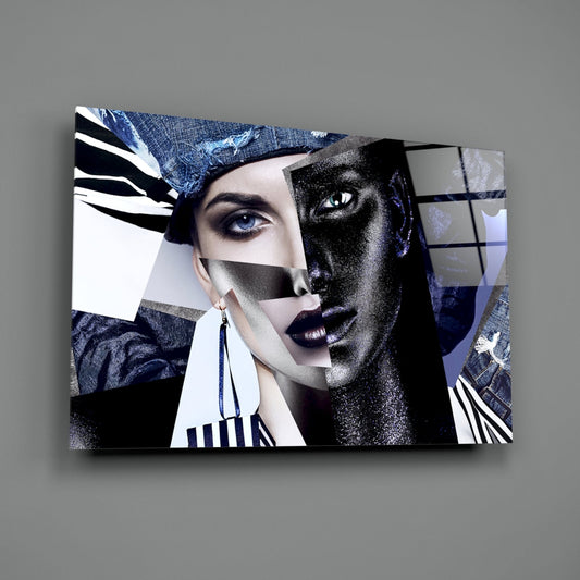 Denim Collage Split Face Glass Wall Art