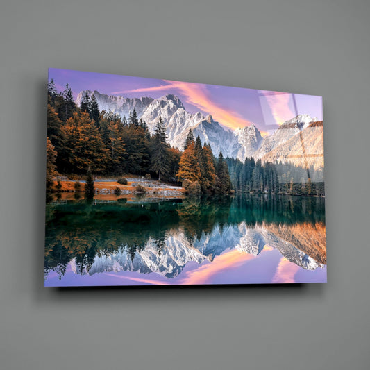 Purple Sky Alpine Lake Glass Wall Art
