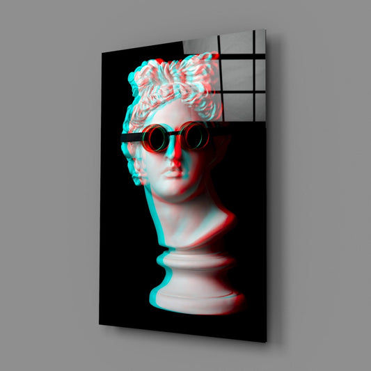 Glitch Goggles Apollo Bust Glass Wall Art