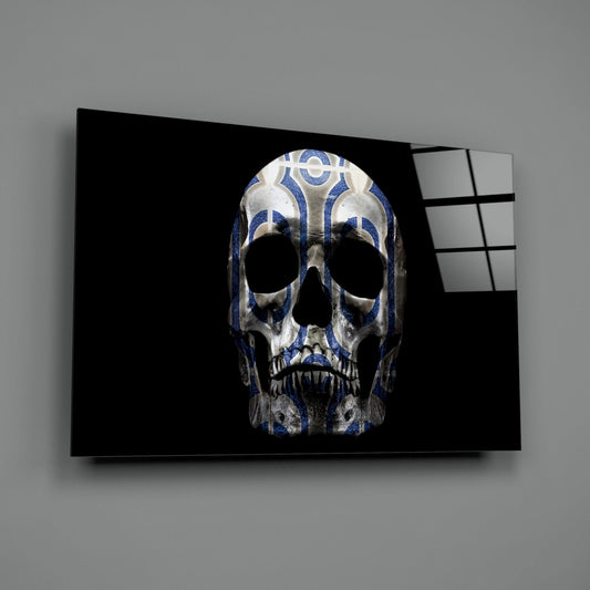 Blue Tribal Pattern Skull Glass Wall Art