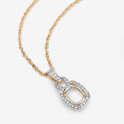 0.25 Carat Genuine White Diamond 14K Yellow Gold Semi Mount Pendant - holds 9x7mm Cushion Gemstone Otarealm