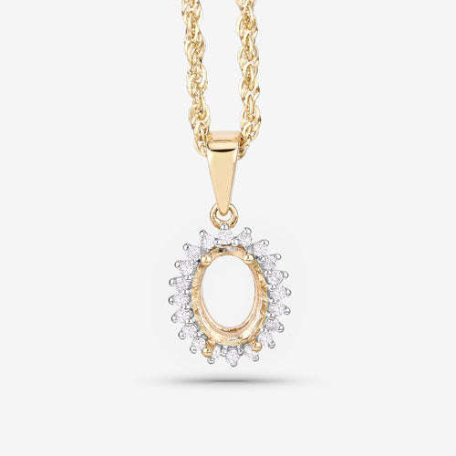 0.13 Carat Genuine White Diamond 14K Yellow Gold Semi Mount Pendant - holds 8x6mm Oval Gemstone Otarealm