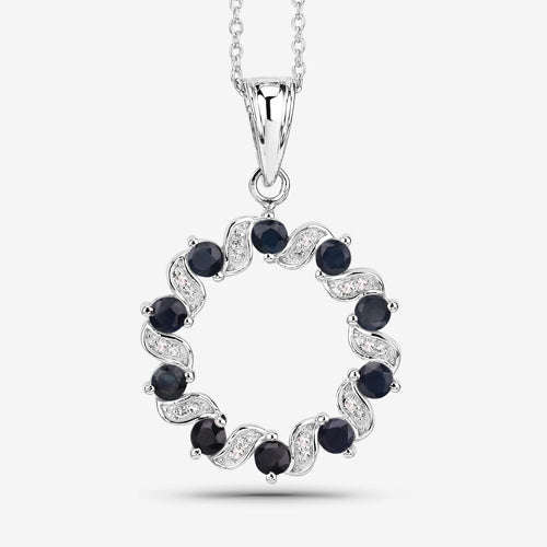 1.30 Carat Genuine Blue Sapphire and White Topaz .925 Sterling Silver Pendant Otarealm