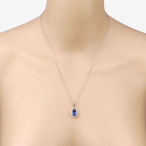 2.44 Carat Genuine Tanzanite and White Diamond 14K White Gold Pendant Otarealm