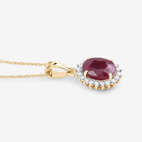 1.60 Carat Genuine Ruby and White Diamond 10K Yellow Gold Pendant Otarealm