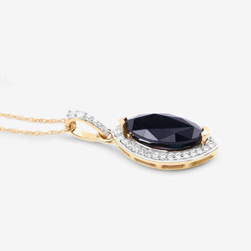 2.27 Carat Genuine Blue Sapphire and White Diamond 10K Yellow Gold Pendant Otarealm