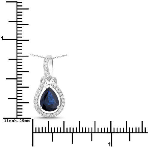 1.48 Carat Genuine Blue Sapphire and White Diamond 14K White Gold Pendant Otarealm