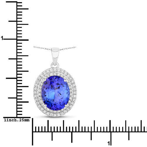 3.90 Carat Genuine Tanzanite and White Diamond 14K White Gold Pendant Otarealm