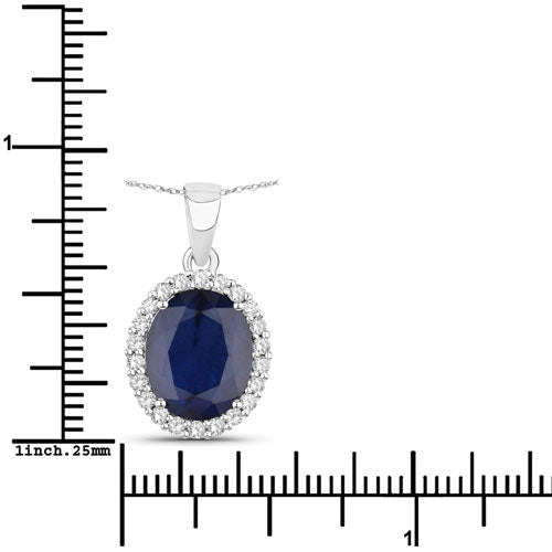 4.63 Carat Genuine Blue Sapphire and White Diamond 14K White Gold Pendant Otarealm