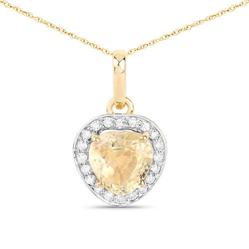 1.52 Carat Genuine Yellow Sapphire and White Diamond 14K Yellow Gold Pendant Otarealm
