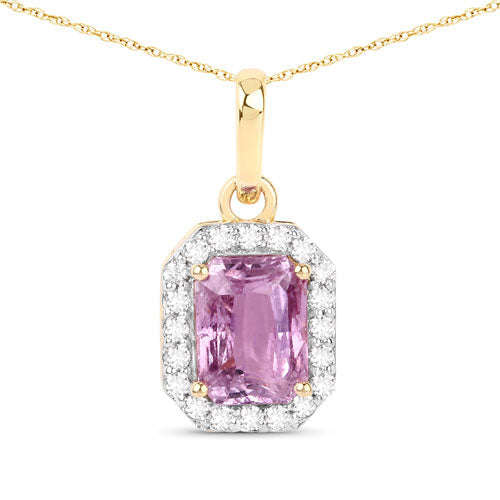 1.65 Carat Genuine Pink Sapphire and White Diamond 14K Yellow Gold Pendant Otarealm