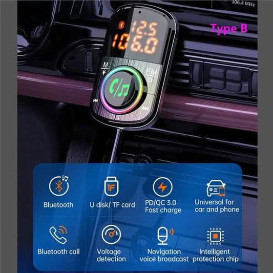 PD18W and QC3.0 Bluetooth 5.0 Car Radio Adapter Dual Fast Charging Port Wireless FM Audio Hands Free Car Kit Receiver Otarealm