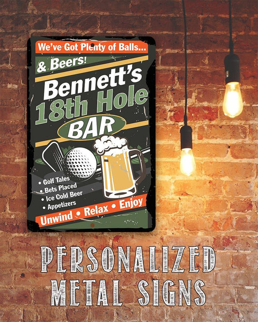 Personalized - 18th Hole Golf Bar - Metal Sign