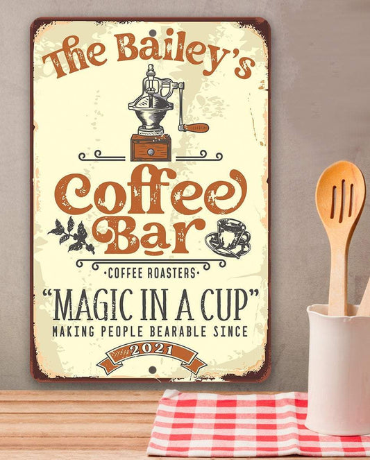 Personalized - Coffee Bar Magic In A Cup - Metal Sign