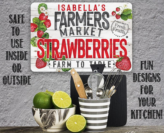 Personalized - Farmers Market Strawberries - Metal Sign
