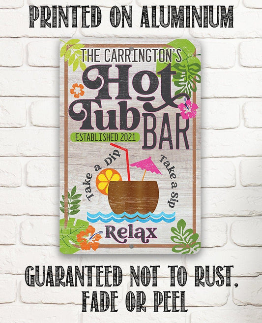 Personalized - Hot Tub Bar - Metal Sign