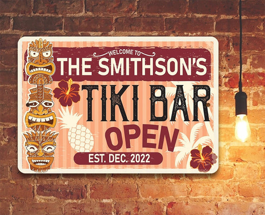 Personalized - Tiki Bar Open - Metal Sign