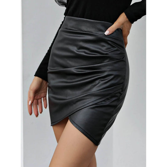 PU Wrap Hem Bodycon Skirt Otarealm