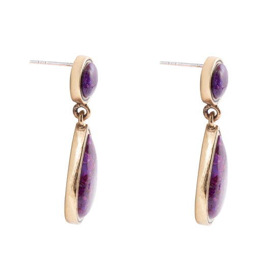 Purple Turquoise and Golden Bronze Teardrop Earrings Otarealm