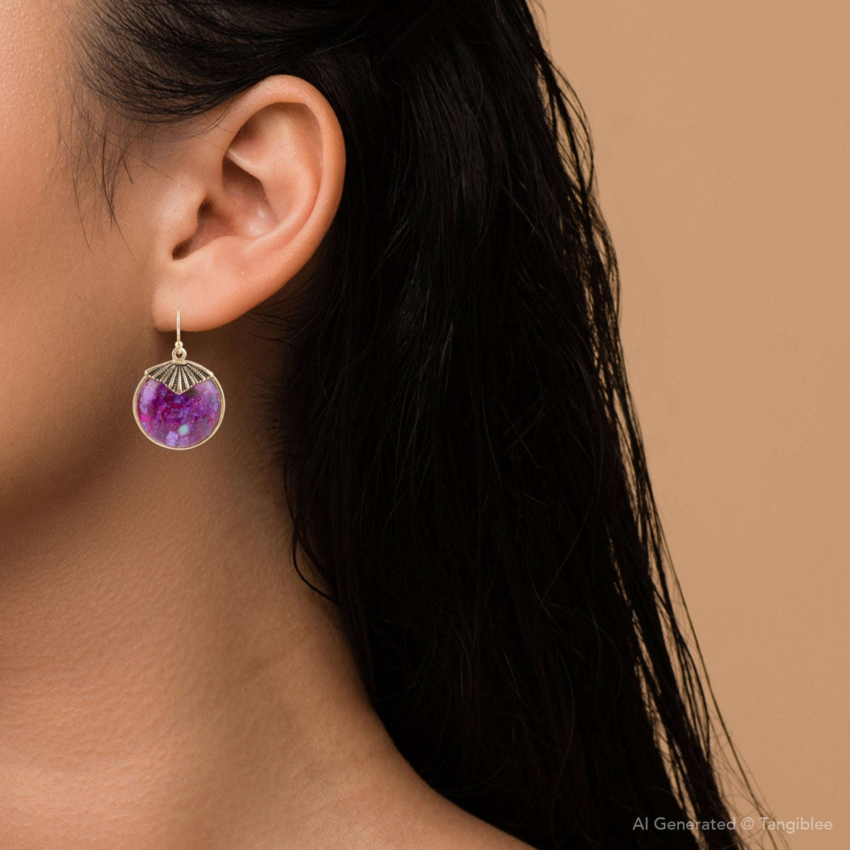 Purple Turquoise Circle Golden Drop Earrings Otarealm
