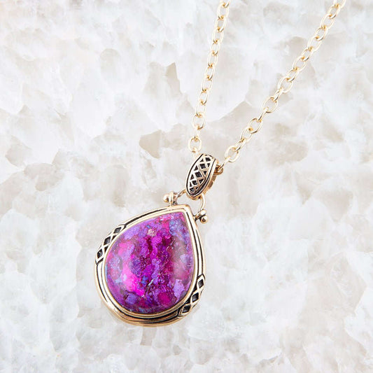 Purple Turquoise Teardrop Golden Pendant Necklace Otarealm