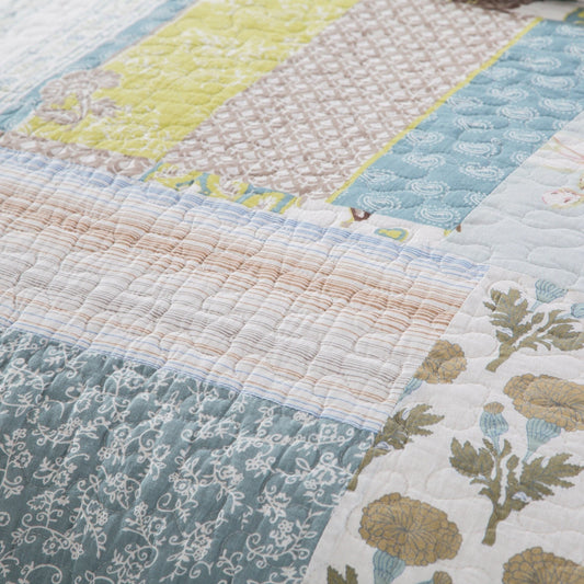 Tache 2-3 Piece Cotton Sky Breeze Pastel Blue Patchwork Quilt Set (JHW-684)