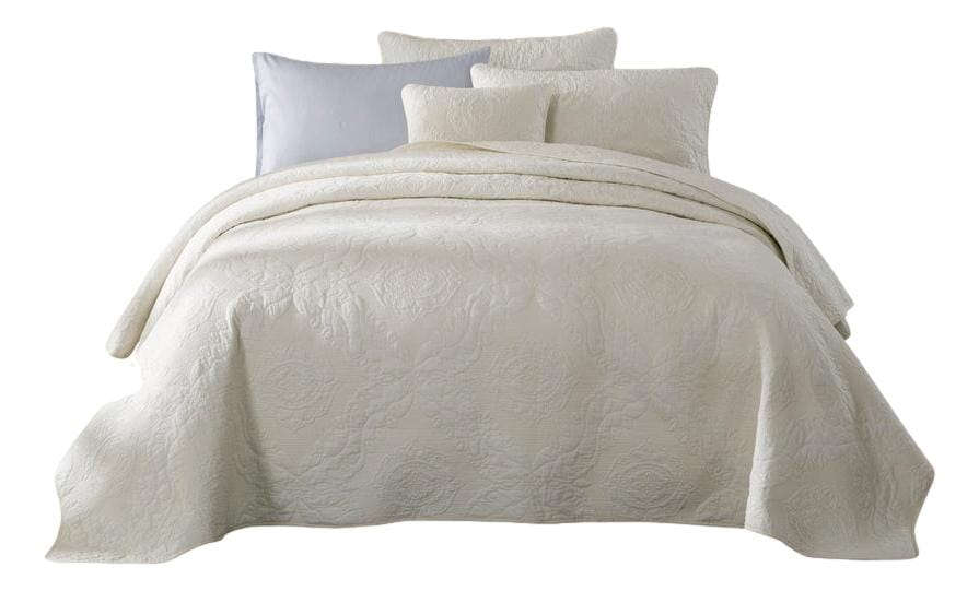 Tache Vanilla Cream Ivory Paisley Damask Stitch Matelassé Cotton Quilt Set (JHW-643) Otarealm
