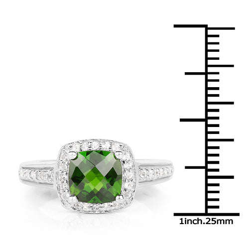 1.67 Carat Genuine Chrome Diopside & White Topaz .925 Sterling Silver Ring Otarealm