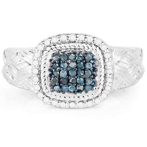 0.28 Carat Genuine Blue Diamond and White Diamond .925 Sterling Silver Ring Otarealm