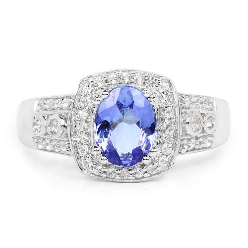 1.42 Carat Genuine Tanzanite & White Topaz .925 Sterling Silver Ring Otarealm
