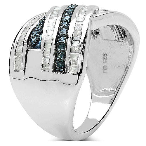 1.02 Carat Genuine Blue Diamond & White Diamond .925 Sterling Silver Ring Otarealm
