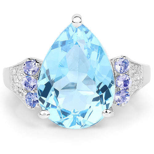 6.86 Carat Genuine Swiss Blue Topaz, Tanzanite & White Topaz .925 Sterling Silver Ring Otarealm