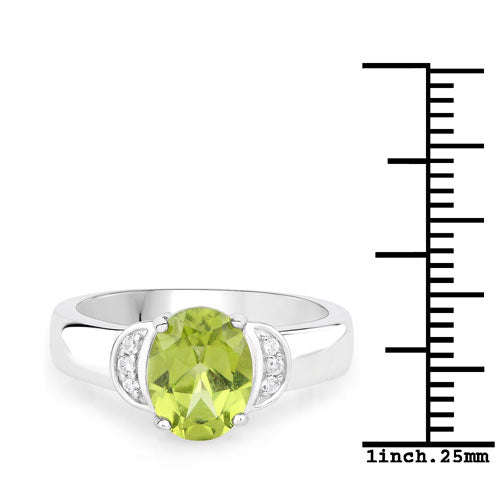1.76 Carat Genuine Peridot and White Zircon .925 Sterling Silver Ring Otarealm