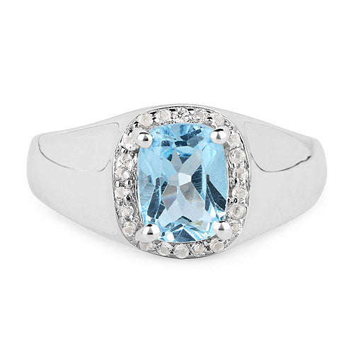 1.62 Carat Genuine Blue Topaz and White Topaz .925 Sterling Silver Ring Otarealm