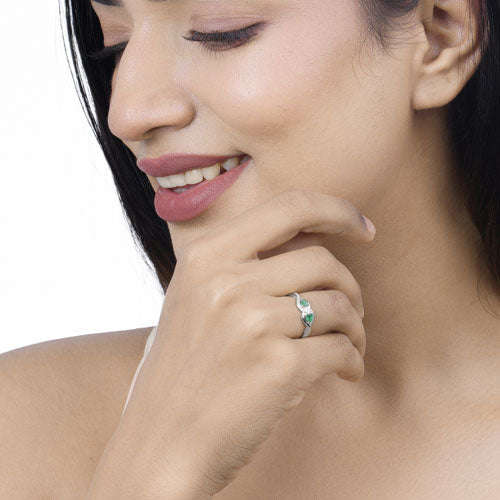 0.35 Carat Genuine Zambian Emerald and White Diamond 14K White Gold Ring Otarealm