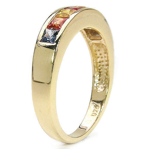 14K Yellow Gold Plated 1.26 Carat Genuine Multi Sapphire .925 Sterling Silver Ring Otarealm