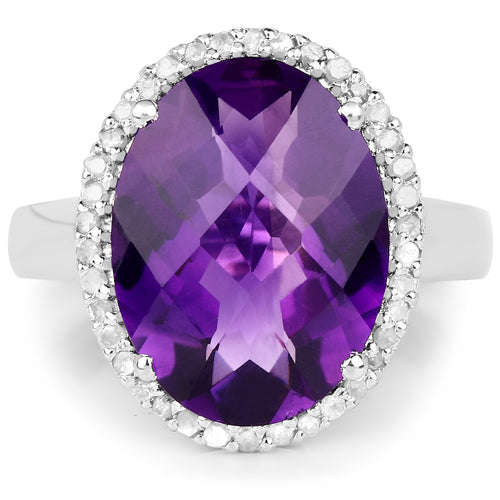 7.94 Carat Genuine Amethyst and White Diamond .925 Sterling Silver Ring Otarealm