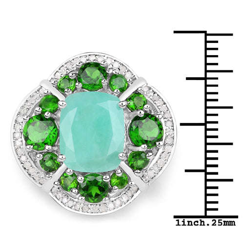 5.49 Carat Genuine Emerald, Chrome Diopside and White Diamond .925 Sterling Silver Ring Otarealm