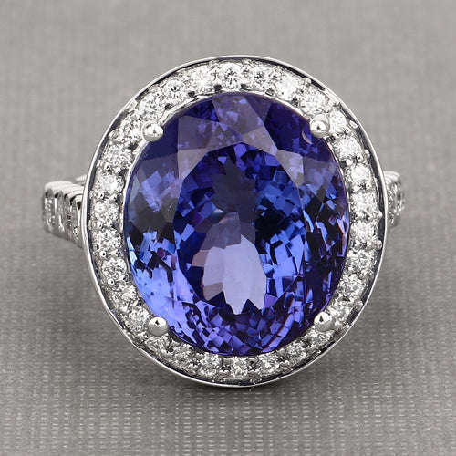 18.50 Carat Genuine Tanzanite and White Diamond 18K White Gold Ring Otarealm