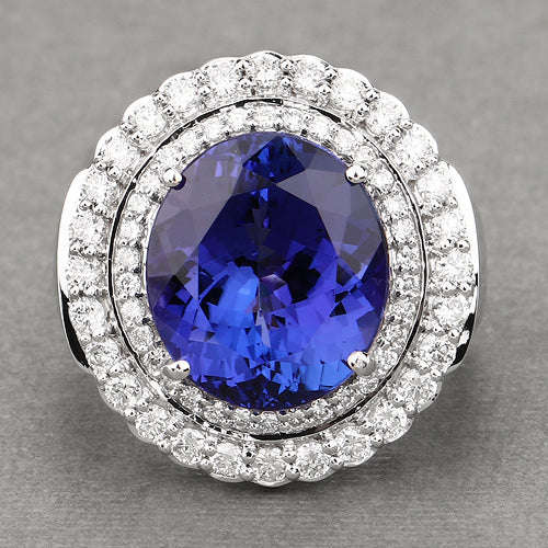 10.79 Carat Genuine Tanzanite and White Diamond 18K White Gold Ring Otarealm