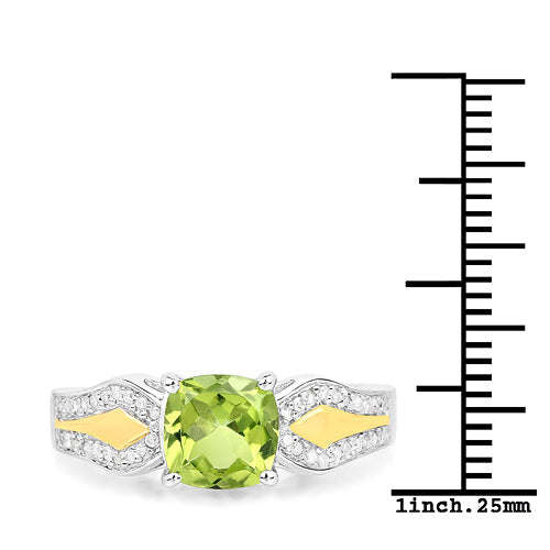 1.64 Carat Genuine Peridot and White Diamond 14K Yellow Gold with .925 Sterling Silver Ring Otarealm